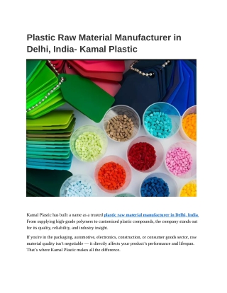 Plastic Raw Material Manufacturer in Delhi, India- Kamal Plastic