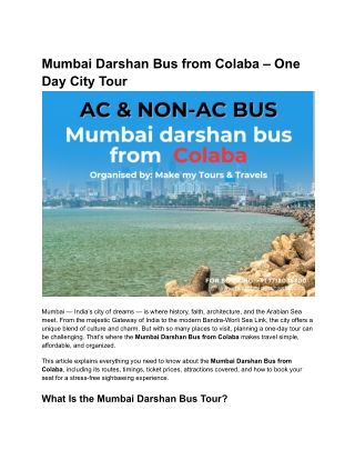 Mumbai Darshan Bus from Colaba – One Day City Tour