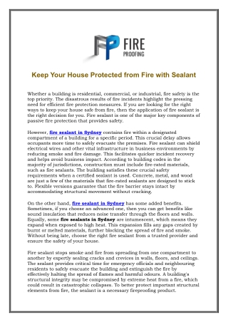 Keep Your House Protected from Fire with Sealant