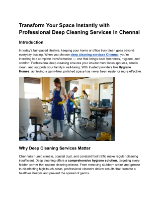 Transform Your Space Instantly with Professional Deep Cleaning Services in Chennai