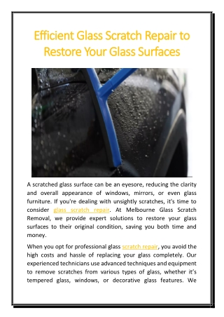 Efficient Glass Scratch Repair to Restore Your Glass Surfaces