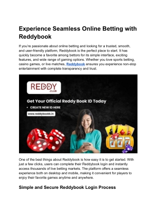 Experience Seamless Online Betting with Reddybook