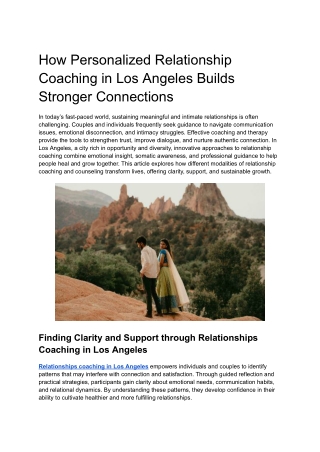 How Personalized Relationship Coaching in Los Angeles Builds Stronger Connections