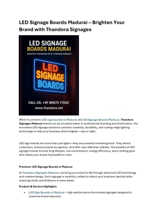LED Signage Boards Madurai Brighten Your Brand with Thandora Signages