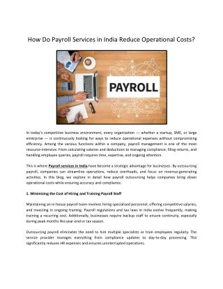 How Do Payroll Services in India Reduce Operational Costs?