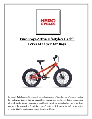 Encourage Active Lifestyles Health Perks of a Cycle for Boys