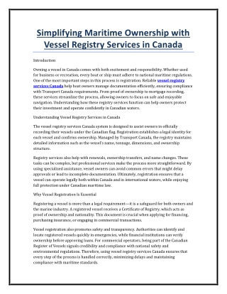 Simplifying Maritime Ownership with Vessel Registry Services in Canada