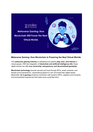 Metaverse Gaming_ How Blockchain Is Powering the Next Virtual Worlds
