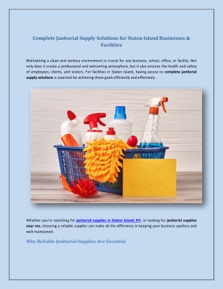 Complete Janitorial Supply Solutions for Staten Island Businesses & Facilities