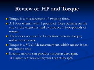 Review of HP and Torque