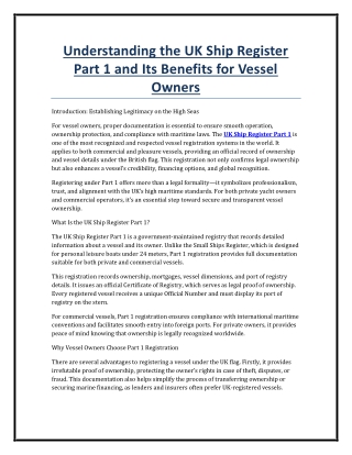 Understanding the UK Ship Register Part 1 and Its Benefits for Vessel Owners