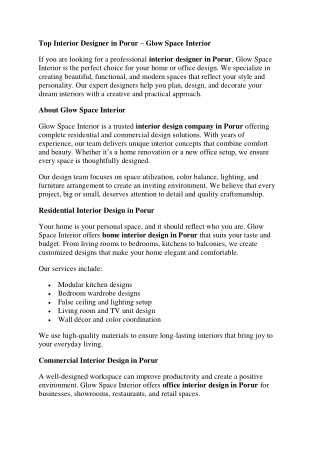 top Interior Designer in Porur