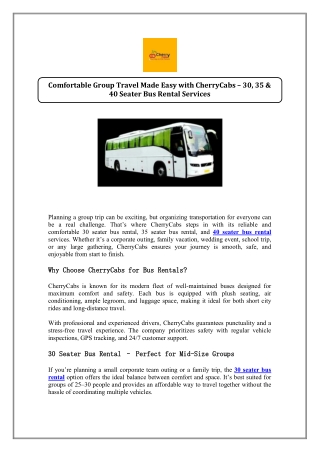 Comfortable Group Travel Made Easy with CherryCabs – 30, 35 & 40 Seater Bus Rent