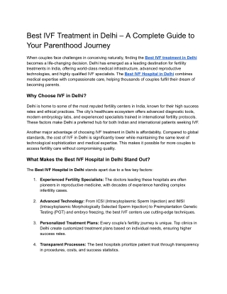 Best IVF Treatment in Delhi – A Complete Guide to Your Parenthood Journey