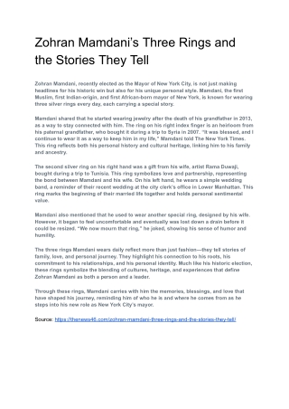 Zohran Mamdani’s Three Rings and the Stories They Tell