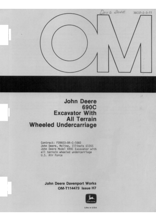 John Deere 690C Excavator With All Terrain Wheeled Undercarriage Operator’s Manual Instant Download (Publication No.1144