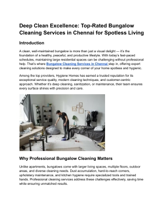 Deep Clean Excellence_ Top-Rated Bungalow Cleaning Services in Chennai for Spotless Living