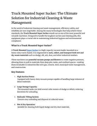 Truck Mounted Super Sucker_ The Ultimate Solution for Industrial Cleaning & Waste Management