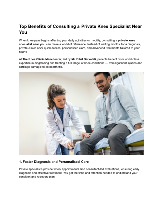 Top Benefits of Consulting a Private Knee Specialist