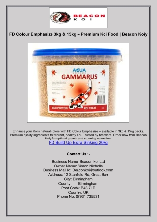 FD Colour Emphasize 3kg & 15kg – Premium Koi Food | Beacon Koiy.