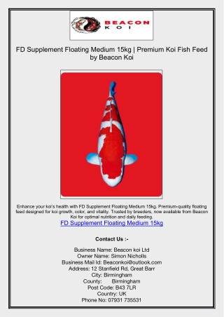FD Supplement Floating Medium 15kg | Premium Koi Fish Feed by Beacon Koi