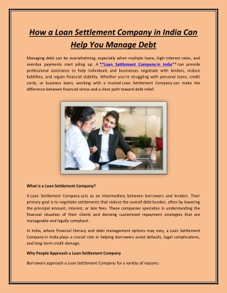 How a Loan Settlement Company in India Can Help You Manage Debt