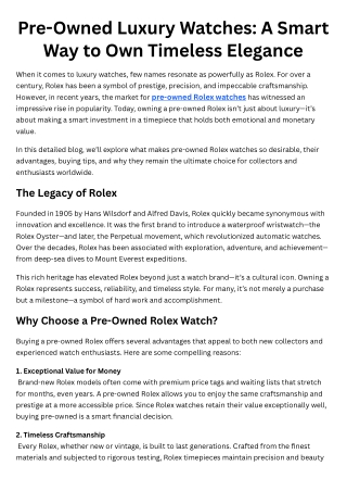 Pre-Owned Rolex Watches – Timeless Luxury and Smart Investment