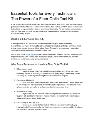 Fiber optic tool kit