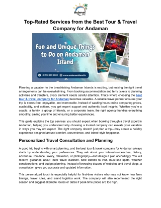 Best Tour & Travel Company for Andaman Tour