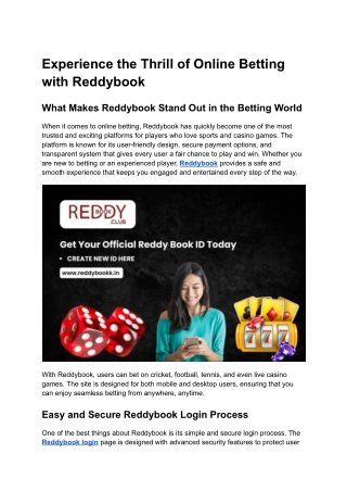Experience the Thrill of Online Betting with Reddybook