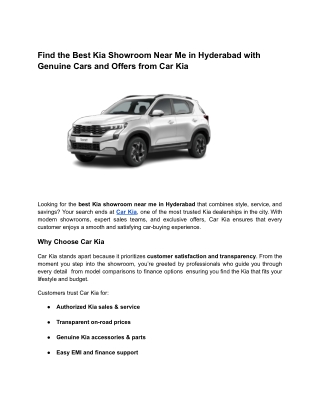 Find the Best Kia Showroom Near Me in Hyderabad with Genuine Cars and Offers from Car Kia
