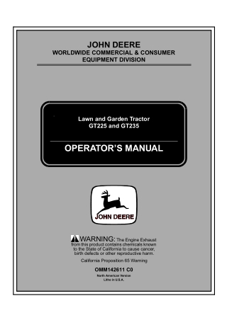 John Deere GT235 Lawn and Garden Tractors Operator’s Manual Instant Download (PIN. 010001-) (Publication No.OMM142611)