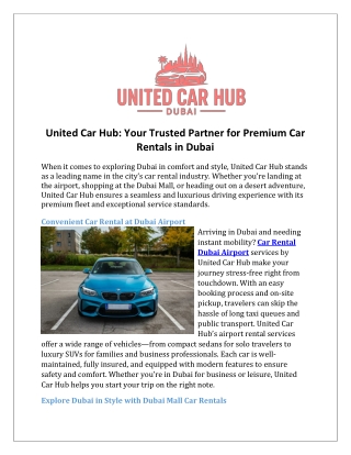 United Car Hub Your Trusted Partner for Premium Car Rentals in Dubai
