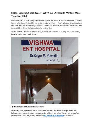 Listen, Breathe, Speak Freely Why Your ENT Health Matters More Than You Think