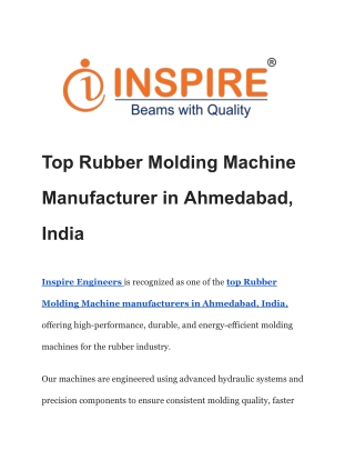 Top Rubber Molding Machine Manufacturer in Ahmedabad, India