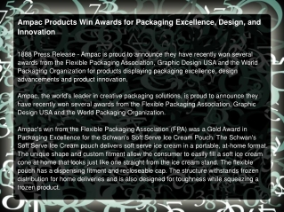 Ampac Products Win Awards for Packaging Excellence, Design