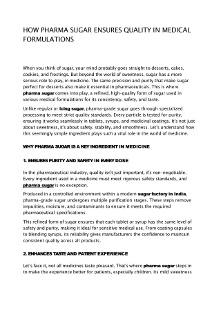 Pharma Sugar Quality Assurance