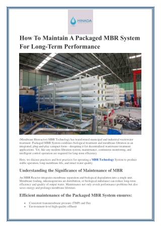How To Maintain A Packaged MBR System For Long-Term Performance