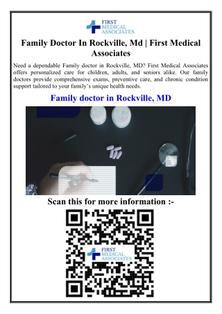 Family Doctor In Rockville, Md  First Medical Associates