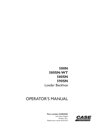 CASE 580N LOADER BACKHOE Operator Manual Instant Download