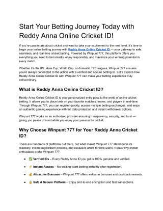 Start Your Betting Journey Today with Reddy Anna Online Cricket ID!