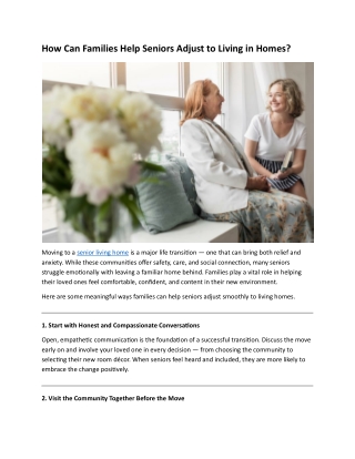 How Can Families Help Seniors Adjust to Living Homes