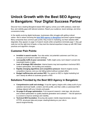 Unlock Growth with the Best SEO Agency in Bangalore_ Your Digital Success Partner
