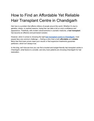 How to Find an Affordable Yet Reliable Hair Transplant Centre in Chandigarh