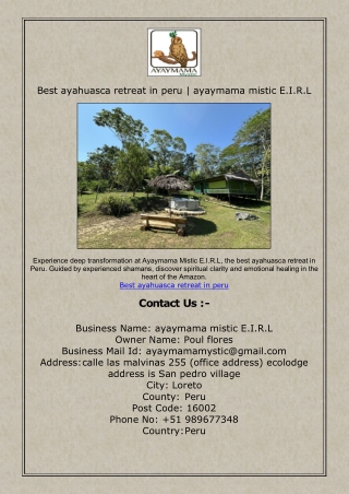 Best ayahuasca retreat in peru | ayaymama mistic E.I.R.L