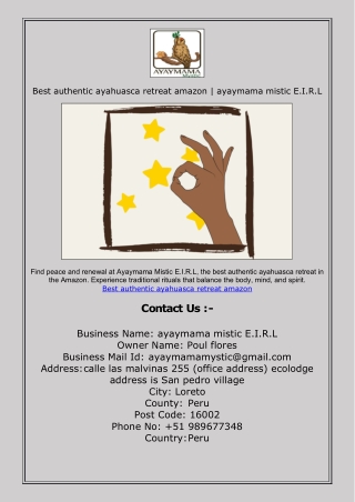Best authentic ayahuasca retreat amazon | ayaymama mistic E.I.R.L
