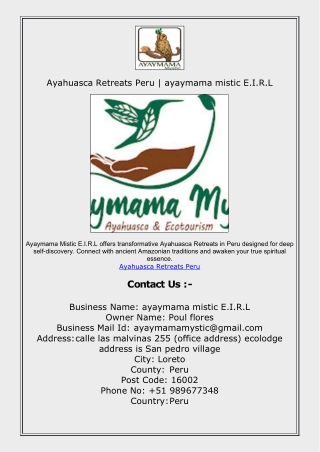 Ayahuasca Retreats Peru | ayaymama mistic E.I.R.L