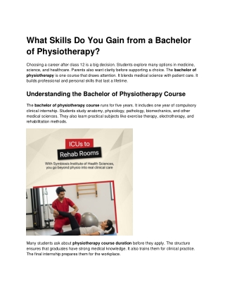 What Skills Do You Gain from a Bachelor of Physiotherapy?