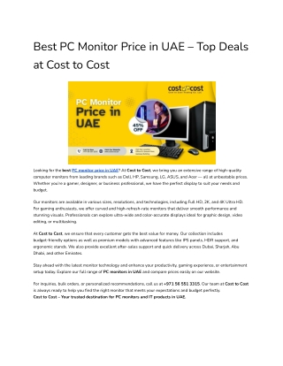 Best PC Monitor Price in UAE – Top Deals at Cost to Cost