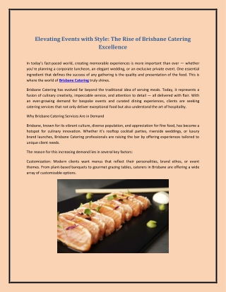 Elevating Events with Style: The Rise of Brisbane Catering Excellence